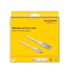 Delock USB Daten- und Ladekabel für iPhoneTM, iPadTM, iPodTM DuPont Kevlar® weiß 3m