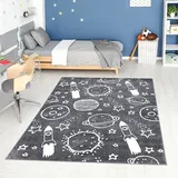 Carpet City Kinderteppich »ANIME912«, rechteckig, 11 mm Höhe, Kinderzimmer Teppich Modern mit Mond, Blumen, Wolken, Creme, Multi, grau