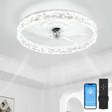 VOLISUN Deckenventilator mit Beleuchtung und Fernbedienung, 6 Windstufen und Dimmbar, Moderner Deckenlampe mit Ventilator, Leiser LED Deckenventilator für Schlafzimmer Wohnzimmer (Weiß, 49.5CM)