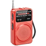 Kleines Tragbares Radio, FM/AM Empfang, Integrierte LED Taschenlampe, batteriebetrieben, kompakt & einfach zu bedienen für Haushalt & Outdoor-Rot