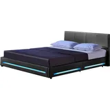 Home Deluxe - LED Bett ASTEROID Dunkelgrau, 160 x 200 cm - inkl. Matratze und Lattenrost I Polsterbett Design Bett inkl. Beleuchtung - Dunkelgrau