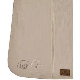 Sterntaler Schlafsack 110 cm Bauernhof - Kinder und Baby Schlafsack unwattiert aus Musselin mit 2-Wege-Reißverschluss und seitlicher Kabelöffnung, mit Feinfrottee Futter, TOG 1,0 - beige