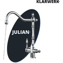 Julian | Vintage 3 Wege Chrom glänzend Filtermatur | Gastronomie Edelstahl Osmose Wasserhahn Küche | Mischbatterie Retro 360° Filter 3 Anschlüsse