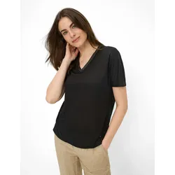 Kurzarmshirt BRAX "Style CAELEN", Damen, Gr. 48, schwarz, 100% Leinen, Kurzarm, Shirts