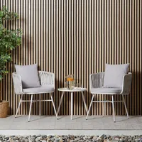 Homestyle4u 2444, 3-teiliges Gartenmöbel-Set, Balkonmöbel Rattan Weiß Tisch & 2 Stühle - Weiß