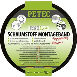 PETEC 87200 Schaumstoff Montageband Schwarz Rolle 10m x 19mm x 1mm doppelseitig klebend