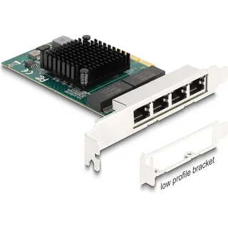 DeLock PCI Express x4 Karte zu 4 x RJ45 Gigabit LAN BCM PCIe, x4), Netzwerkkarte, Grau,