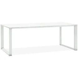 Kadima Design Schreibtisch Glas | 200 x 100 cm | Geräumig, Chromdetails, Konferenztisch | Weiß | Chefschreibtisch