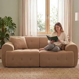 COMHOMA Sofa 2 Sitzer, 180 x 86 x 40 cm Bodensofa, Couch mit Rückenlehne, Kissen und Armlehne, Modernes Stoffsofa für Wohnzimmer, Wohnung, Büro,... - Braun