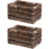 korb.outlet Set / 2 Regalkorb Mehrfarbig ca. 20x32x17 mit Holzrahmen Rattan Schubfach Box zur Aufbewahrung Schrankkorb Griff