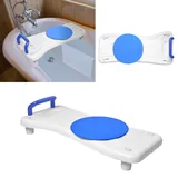 Froadp 75.5x34x10cm Badewannensitz mit Blau Griff und Drehscheibe Badewannenbrett zum Sitzen aus PP Wannensitz Badewanne Sitzbrett für Erwachsene Senioren Schwangere 41-63cm Einstellbarer Abstand