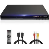 DVD-168 Kompakt HD DVD Player für TV HDMI AV Ausgang mit Kabel Enthalten, 1080P DVD-CD-Player mit USB Eingang, Alle Regionen Frei, Fehler Korrektur, Integriertes PAL NTSC-System (Schwarz)