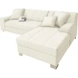 Ecksofa DOMO COLLECTION "Turah incl. Zierkissen, moderne Steppung, auch in Leder", weiß (keramik), B:239cm H:75cm T:82cm, Sofas, Ecksofa, wahlweise mit Bettfunktion, Schlafsofa, B/T/H: 239/152/75 cm, L-Form, Topseller