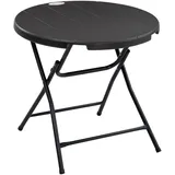 Outsunny Gartentisch, Runder Klapptisch, Ø80 cm Beistelltisch für 4 Personen, Campingtisch Garten Esstisch mit Holzoptik, für Balkon Terrasse, HDPE, dunkelgrau, ideal & Aosom.de