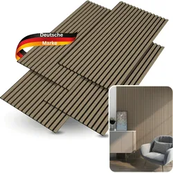 DELUKE® 3D Akustikpaneele 4er Set - Holz Optik Paneele | Akustik Wandpaneele Akustikplatten für Wand Wohnzimmer Flur Küche Lamellenwand Walnuss Hell