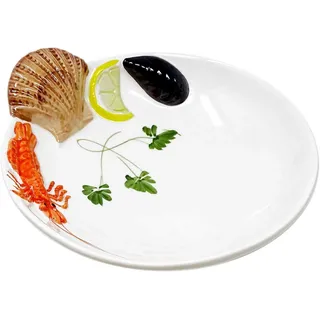 Lashuma Handgemachter Suppenteller aus Italienischer Keramik im Meeresfrüchte Design, Tiefer Teller 22 cm, 5 cm tief