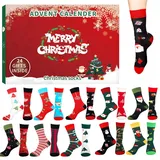 24 Tage Socken, Weihnachtssocken Adventskalender, Damen Weihnachtssocken, 24 Days of Advent Box-Socken mit Verschiedenen Weihnachtsmustern Für Erwachsene, Kinder, Mädchen