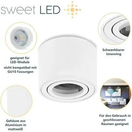 Sweet Led Deckenspots 4xAufputz flach 50mm Aluminium Aufbauspots weiß matt rund Ø Weiß