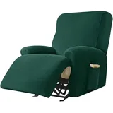 WWQQKJ Bezug for entspannende Liegesessel, kompletter 4-teiliger Stretch-Sesselbezug for 1-Sitzer mit Taschen, Samt-Sessel-Sitzbezug, waschbarer, Rutschfester Sesselbezug(Verde Scuro)