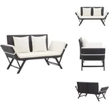 Gartenbank Mit Auflagen 176 Cm Schwarz Poly Rattan - Outdoor Möbel - Gartenbank - Lounge Chair - Sonnenschirm - Rattan Gartenmöbel