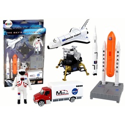 LEAN Toys Spielfigur Weltraumspielzeug-Set Raumauto Fahrzeug Miniaturfahrzeug Raketenwerfer weiß