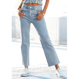 Buffalo Weite Jeans, mit leicht ausgefranstem Beinabschluss, Culotte Jeans in 7/8-Länge, Gr. 46 - N-Gr, light-blue-washed, , 82525158-46 N-Gr