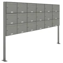 AL Briefkastensysteme 18 Fächer Premium Stand Briefkasten Anlage in RAL 9007 Aluminium Grau Post A4, robust, wetterfest, Artikelnummer: 331P18S6P9007