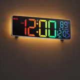 HAITANG 11'' große Digitale Wanduhr für Wohnzimmer, Fernbedienung, Dual-Alarm, 8 RGB-Farben, großes LED-Display, automatische Helligkeit, Datum, automatische Sommerzeit, Temperatur