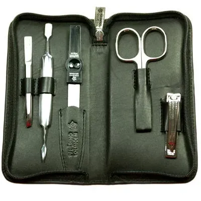 Pfeilring Maniküre-Etui Kalbleder 5-tlg schwarz