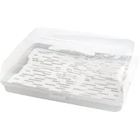 BranQ - Home essential rechteckiger Kuchenbehälter mit 2 Kühleinsätzen, aus Kunststoff (PP), mit hoher Abdeckung, praktischem Tragegriff, BPA-frei, transparent/cream