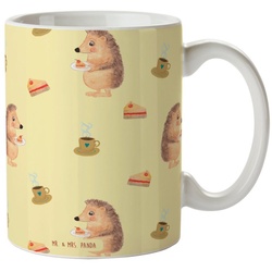 Mr. & Mrs. Panda Tasse Igel mit Kuchenstück – Gelb – Geschenk, Kaffeetasse, Backen Geschenk, Keramik gelb