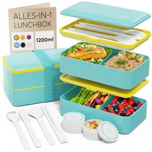 Umami All-in-1 1,2L Bento Lunchbox Erwachsene mit Besteck, 2 Saucenbehältern als Brotdosen Salat, Snack Bento Box, Auslaufsicher Brotdose Erwachsene, Inkl. Zubehör Brotdose mit Fächern für Meal Prep