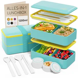 Umami All-in-1 1,2L Bento Lunchbox Erwachsene mit Besteck, 2 Saucenbehältern als Brotdosen Salat, Snack Bento Box, Auslaufsicher Brotdose Erwachsene, Inkl. Zubehör Brotdose mit Fächern für Meal Prep