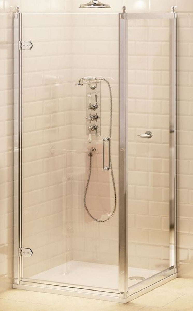 Casa Padrino Luxus Badezimmer Duschtür mit Seitenwand Silber 76 x 76 x H. 195 cm - Duschkabinen Glas Tür - Badezimmer Accessoires - Luxus Duschtüren - Luxus Qualität