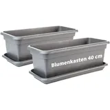 Centi Balkon Blumenkasten Set 40cm, 2er-Pack, mit Untersetzer, Kunststoff, EU-Fertigung, Anthrazit - Grau