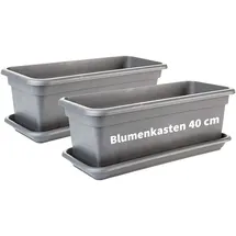 Centi Balkon Blumenkasten Set 40cm, 2er-Pack, mit Untersetzer, Kunststoff, EU-Fertigung, Anthrazit - Grau