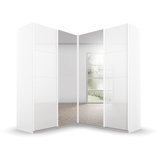 RAUCH Quadra Eckschrank Schwebetürenschrank, Weiß, 4-trg. mit Spiegel, inkl. 2 Kleiderstangen, 12 Einlegeböden, BxHxT 181x210x187 cm
