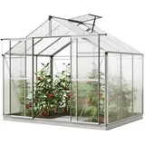 GFP Gewächshaus Orchidee 3 Alu-Rahmen 256x192cm Polycarbonat Platten - mit Fundamentrahmen & automatischem Fensteröffner - Grau