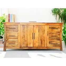 OPIUM OUTLET Möbel Kommode Schrank Sideboard SB2D6DRW braun Mangoholz Massivholz