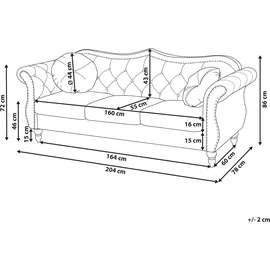 Beliani Sofa Samt 3-Sitzer Burgunderrot