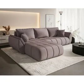 cornero Ecksofa Velours 3-Sitzer Dunkelrosa