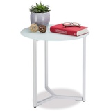 Relaxdays Weiß Runder Beistelltisch aus Glas und Metall, dekorativer Loungetisch, HxBxT: 51 x 50 cm, in trendigem, Hartglas, Standard
