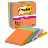 Post-it Super Sticky Boost Haftnotizen extrastark farbsortiert, 5 Blöcke