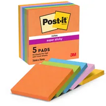 Post-it Super Sticky Boost Haftnotizen extrastark farbsortiert, 5 Blöcke