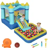 Hüpfburg Aufblasbar Spielcenter Mit Gebläse Rutsche Trampolin Planschbecken/bällebad Wasserpistole 364x173x182 Cm Blau