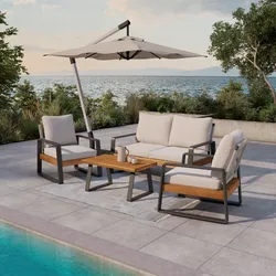 Loungegarnitur Alexa Creme Holz/Textil/Metall + Abdeckung
