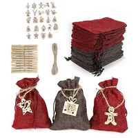 Weihnachts-adventskalenderbeutel, 24 Tage, Hängender Countdown-süßigkeitenbeutel Mit Holz-zahlenanhängern, Clips Und Hanfseil Für Weihnachtsbaum-partygeschenke