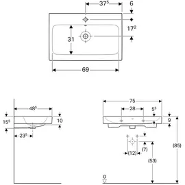 Geberit iCon Waschtisch 75 x 48,5 cm (124075000)