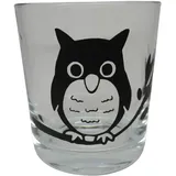 Lichtidee24 Teelicht Glas Windlicht print Eule auf Ast groß schwarz
