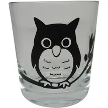 Lichtidee24 Teelicht Glas Windlicht print Eule auf Ast groß schwarz